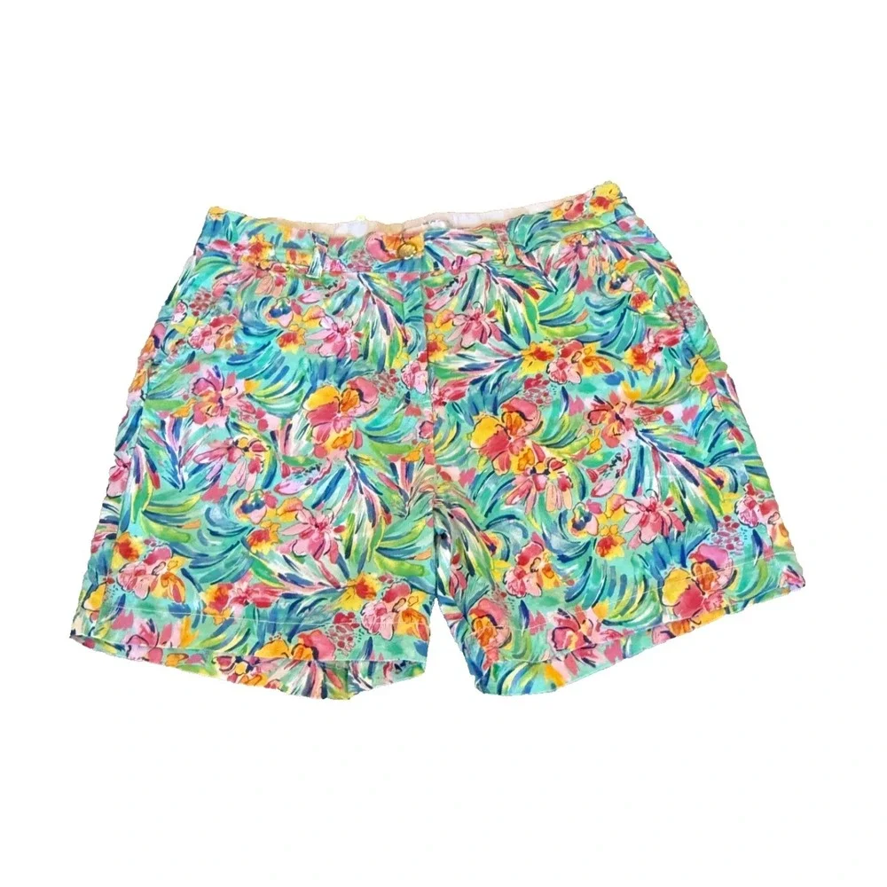 Stella Parker Women's Pastel Tropical Floral Print Chino Shorts Stretch - Size 6